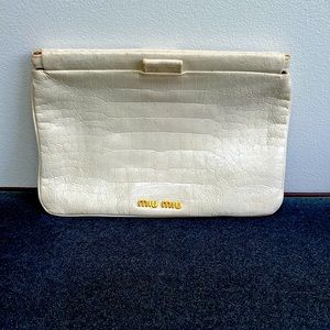 MIU MIU Beige Faux Crocodile Clutch